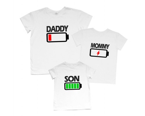 Футболки family look для всей семьи Daddy, Mommy, Son с батарейками купить в интернет магазине