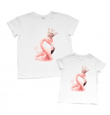 Комплект футболок для мамы и дочки с фламинго