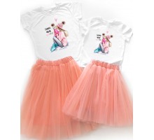 Комплект Family Look для мамы и дочки с фатиновой юбкой "Super Mom"