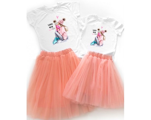 Комплект Family Look для мамы и дочки с фатиновой юбкой Super Mom купить в интернет магазине