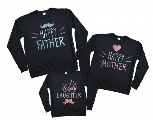 Комплект свитшотов для всей семьи Happy father, mother, Lovely daughter купить в интернет магазине