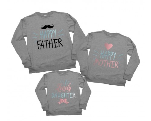 Комплект свитшотов для всей семьи Happy father, mother, Lovely daughter купить в интернет магазине