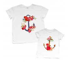 Комплект футболок для мамы и дочки "Якоря в розах"