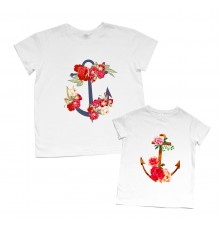 Комплект футболок для мамы и дочки "Якоря в розах"