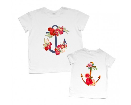 Комплект футболок для мамы и дочки Якоря в розах купить в интернет магазине