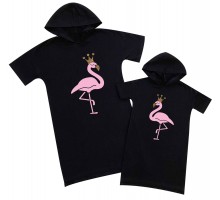 Одинаковые платья для мамы и дочки "Фламинго в короне"