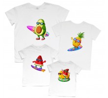 Комплект футболок для всей семьи "Авокадо, ананас, арбуз"