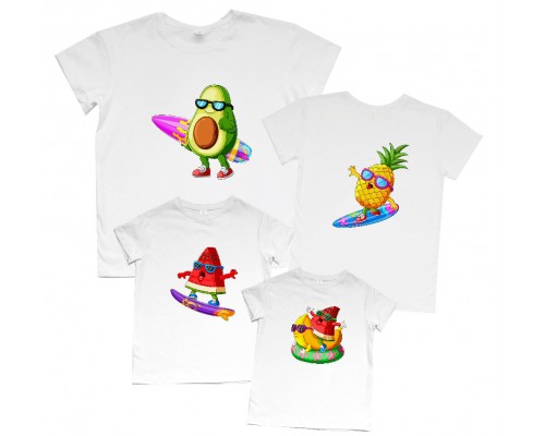 Комплект футболок для всей семьи Авокадо, ананас, арбуз купить в интернет магазине