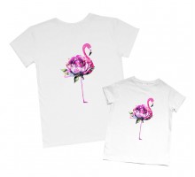Одинаковые футболки для мамы и дочки "Фламинго цветок"