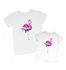 Одинаковые футболки для мамы и дочки "Фламинго цветок"