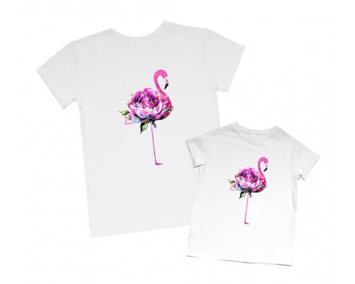 Одинаковые футболки для мамы и дочки Фламинго цветок купить в интернет магазине