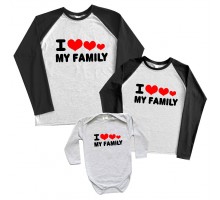 Комплект 2-х цветных регланов с боди для всей семьи "I love my family"