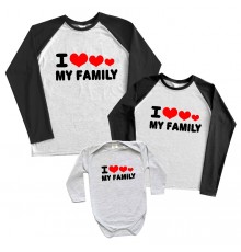 Комплект 2-х цветных регланов с боди для всей семьи "I love my family"