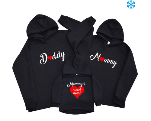 Комплект сімейних худі для всієї родини Daddy, Mommy, Sweet heart купити в інтернет магазині