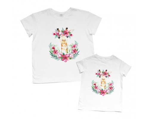 Комплект футболок для мамы и дочки Жирафы купить в интернет магазине