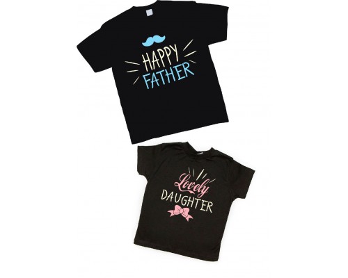 Комплект футболок для тата та доньки Happy father, Lovely daughter купити в інтернет магазині