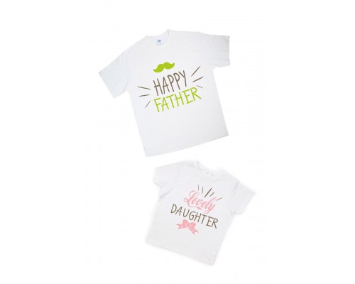 Комплект футболок для тата та доньки Happy father, Lovely daughter купити в інтернет магазині