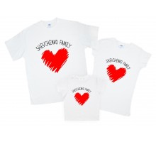 Именной комплект футболок для всей семьи "Family сердце"