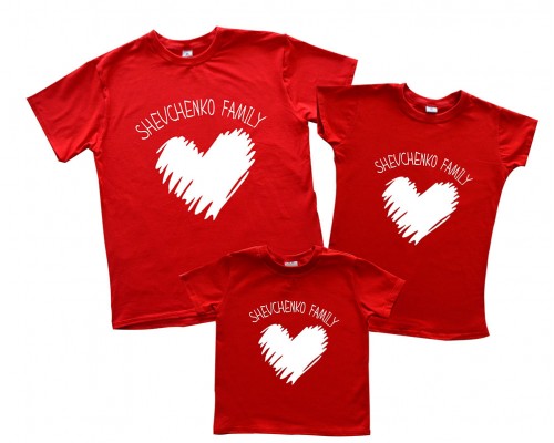 Іменний комплект футболок для всієї родини Family серце купити в інтернет магазині
