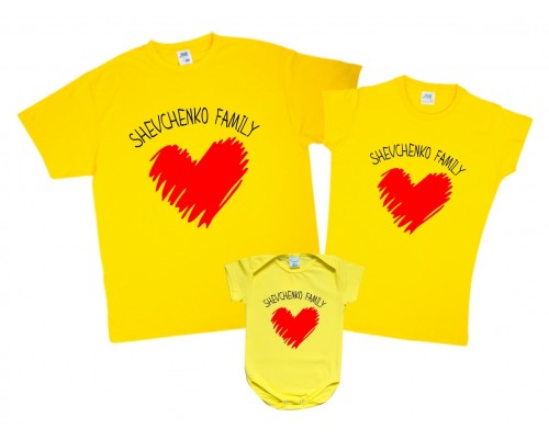 Именной комплект футболок для всей семьи Family сердце купить в интернет магазине