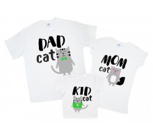 Комплект сімейних футболок family look "Dad, Mom, Kid" коти
