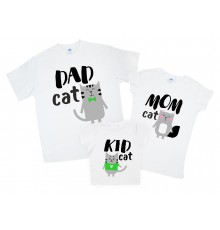 Комплект семейных футболок family look "Dad cat, Mom cat, Kid cat" коты