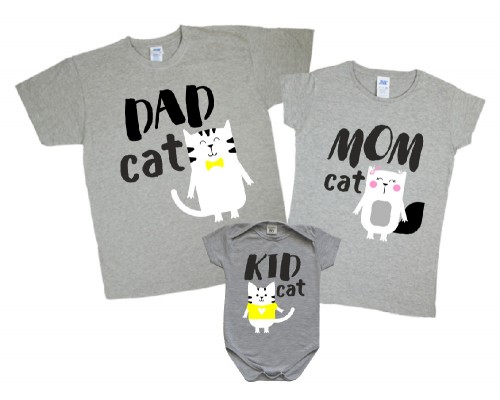 Комплект сімейних футболок family look Dad, Mom, Kid коти купити в інтернет магазині