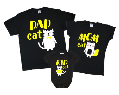 Комплект семейных футболок family look Dad cat, Mom cat, Kid cat коты купить в интернет магазине