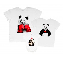 Комплект семейных футболок с пандами