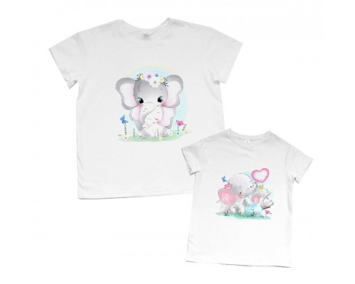 Комплект футболок для мамы и дочки Слоники купить в интернет магазине