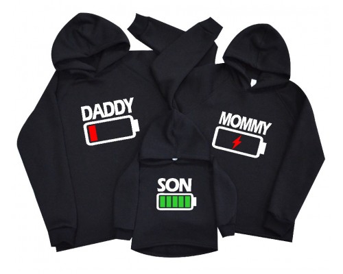 Худи утепленные для всей семьи Daddy, Mommy, Son батарейки купить в интернет магазине