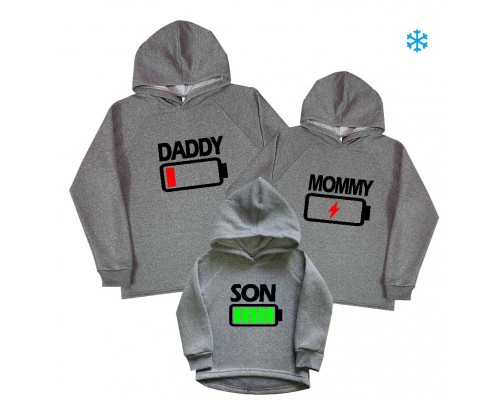 Худи утепленные для всей семьи Daddy, Mommy, Son батарейки купить в интернет магазине