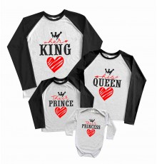 Комплект 2-х цветных регланов family look "Her King, His Queen, Their Princess, Prince"
