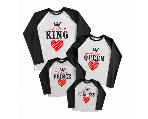 Комплект 2-х цветных регланов family look Her King, His Queen, Their Princess, Prince купить в интернет магазине