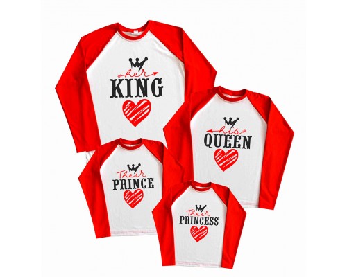 Комплект 2-х кольорових регланів family look Her King, His Queen, Their Princess, Prince купити в інтернет магазині