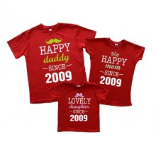 Комплект футболок для всей семьи "Happy daddy mom doughter"