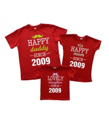 Комплект футболок для всей семьи "Happy daddy mom doughter"