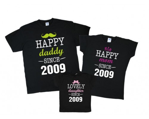 Комплект футболок для всієї родини Happy daddy mom doughter купити в інтернет магазині