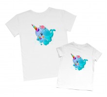 Комплект футболок для мамы и дочки "Киты единороги"