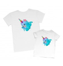 Комплект футболок для мамы и дочки "Киты единороги"