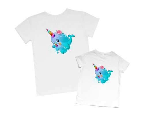 Комплект футболок для мамы и дочки Киты единороги купить в интернет магазине