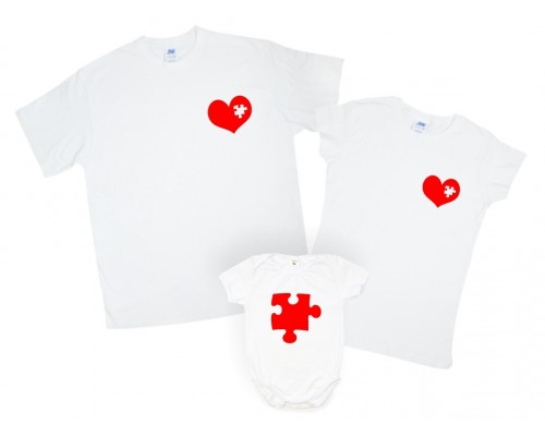 Сердце пазл - комплект футболок для всей семьи купить в интернет магазине