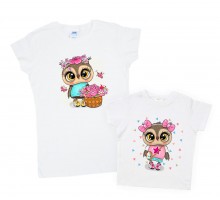 Комплект футболок для мами та доньки "Сови з метеликами"
