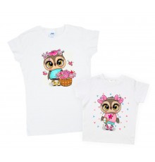 Комплект футболок для мамы и дочки "Совы с бабочками"