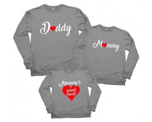 Комплект сімейних світшотів Daddy, Mommy, Sweet heart купити в інтернет магазині