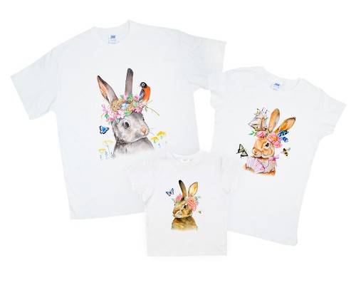 Зайчики - комплект футболок family look для всієї родини купити в інтернет магазині