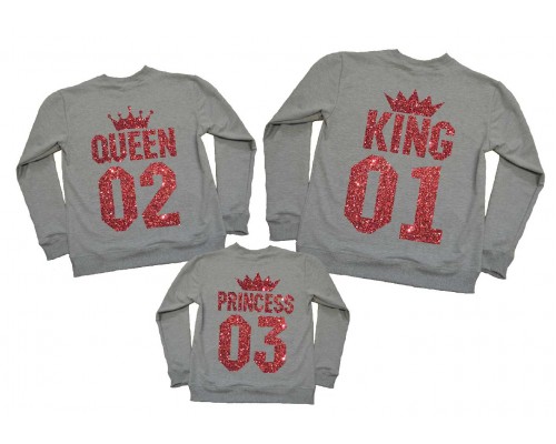 Свитшоты Family look для всей семьи King Queen Prince/Princess принт глиттер купить в интернет магазине