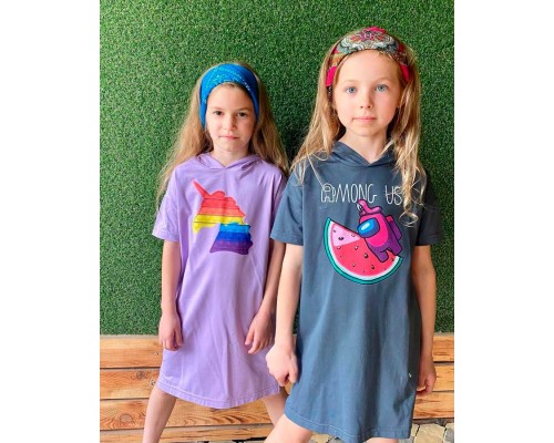 Платья с капюшоном для мамы и дочки Минни Маус с единорогом купить в интернет магазине