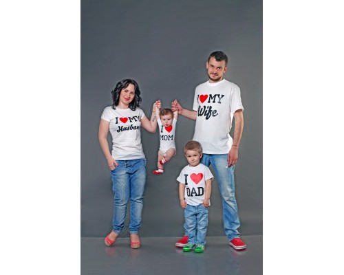Комплект футболок для всей семьи I love my Wife Husband Dad Mom купить в интернет магазине
