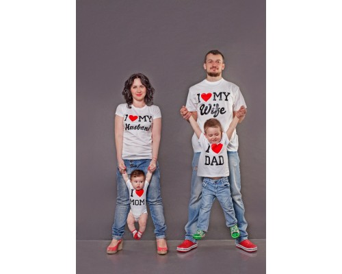 Комплект футболок для всієї родини I love my Wife Husband Dad Mom купити в інтернет магазині